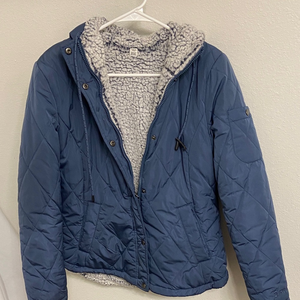 Blue Quilted Jacket with Sherpa Lining
